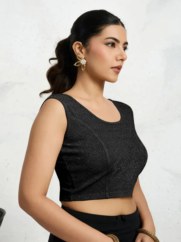 Black_Polyester_Elastane_Zari_Stretchable_Sleeveless_Ready_to_Wear_blouse_for_women