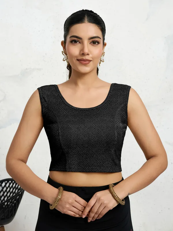 Black_Polyester_Elastane_Zari_Stretchable_Sleeveless_Ready_to_Wear_blouse_for_women