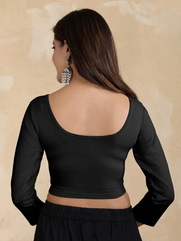Black_Pure_Cotton_Elastane_Stretchable_Readymade_Blouse