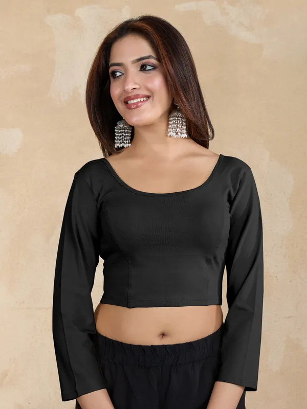 Black_Pure_Cotton_Elastane_Stretchable_Readymade_Blouse