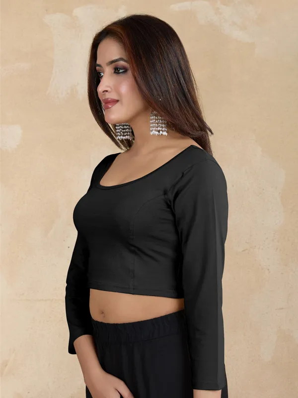 Black_Pure_Cotton_Elastane_Stretchable_Readymade_Blouse