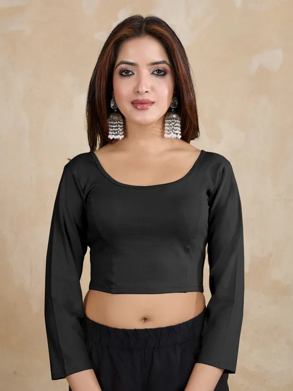 Black_Pure_Cotton_Elastane_Stretchable_Readymade_Blouse