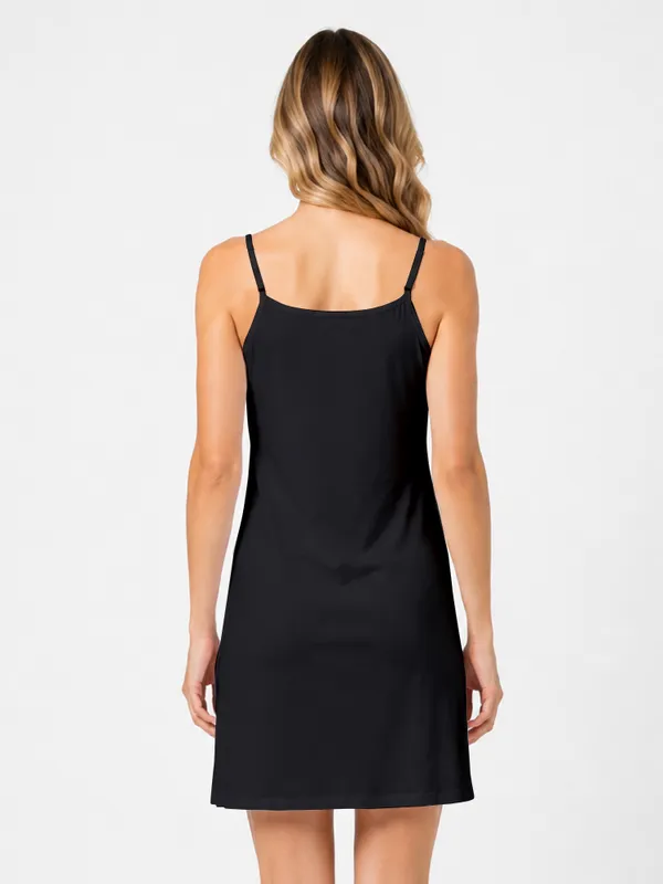 Black_Super_Combed_Cotton_Kurta_Slip_with_Side_Slits_and_Adjustable_Spaghetti_Straps