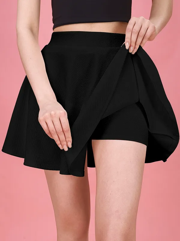 Black__Flared_Skater_Mini_Skirt_with_Inner_Shorts_�_Stretchable,_High_Waist_&_Comfortable_Fit