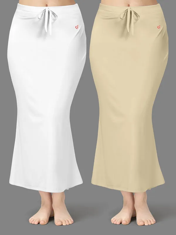 White_And_Beige_Drawstring_Mermaid_Skirt_for_Women