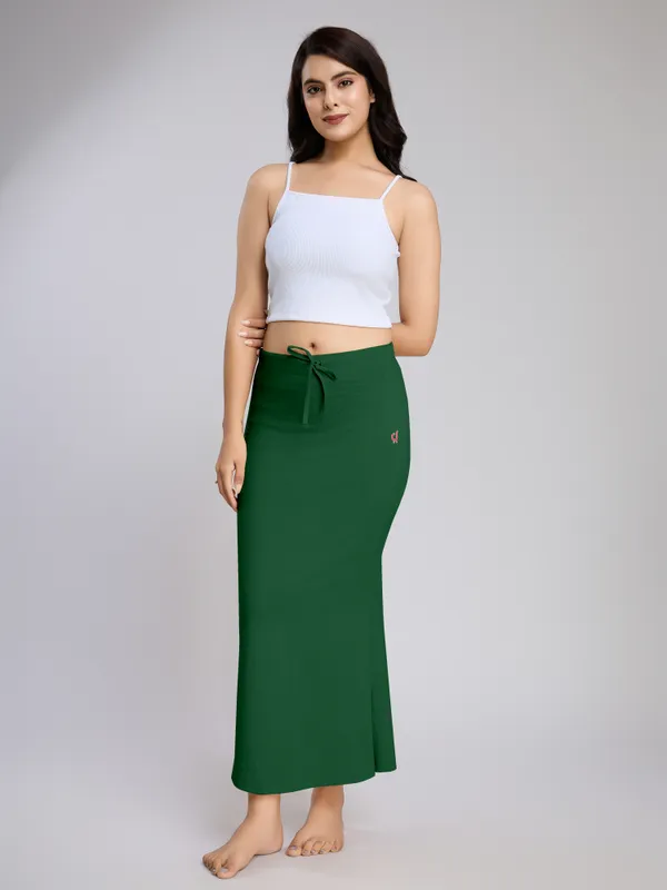 DarkGreen_Cotton_Saree_Shapewear_Petticoat_�_Stretchable_Mermaid_Fit,_Drawstring_Waist