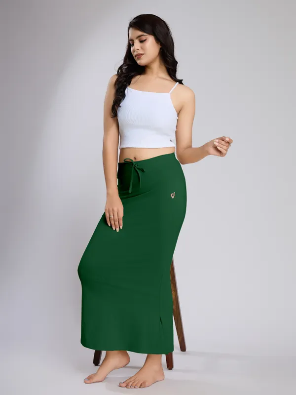 DarkGreen_Cotton_Saree_Shapewear_Petticoat_�_Stretchable_Mermaid_Fit,_Drawstring_Waist