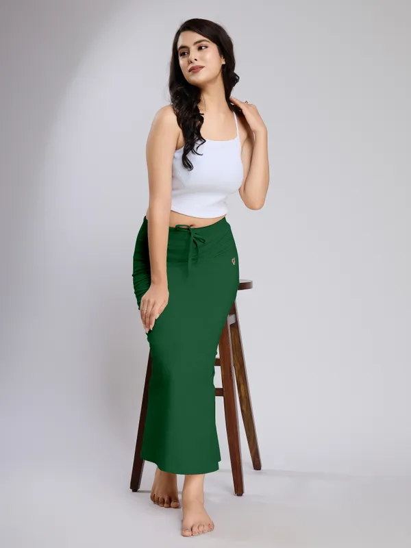 DarkGreen_Cotton_Saree_Shapewear_Petticoat_�_Stretchable_Mermaid_Fit,_Drawstring_Waist