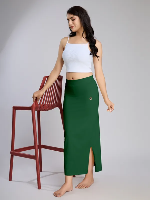 DarkGreen_Cotton_Saree_Shapewear_Petticoat_/_Stretchable_Straight_Fit,_Drawstring_Waist