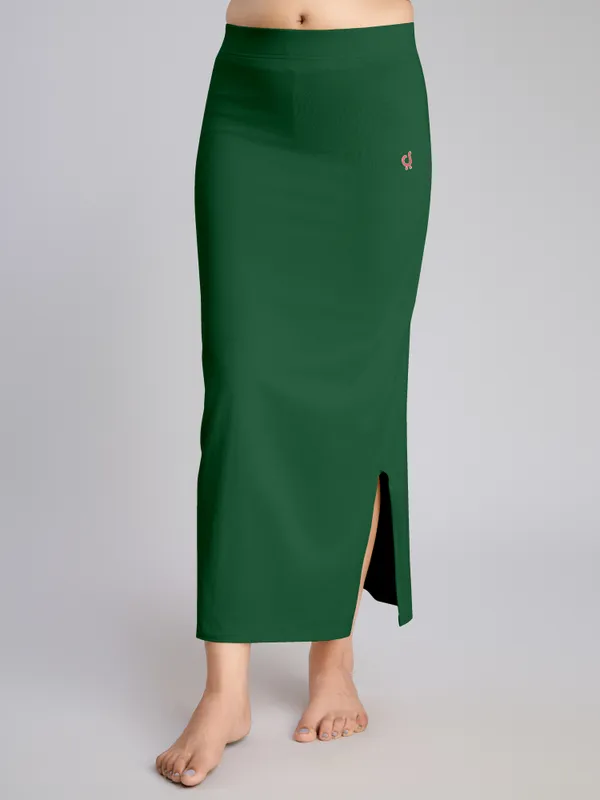 DarkGreen_Cotton_Saree_Shapewear_Petticoat_/_Stretchable_Straight_Fit,_Drawstring_Waist