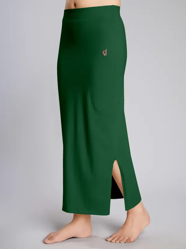 DarkGreen_Cotton_Saree_Shapewear_Petticoat_/_Stretchable_Straight_Fit,_Drawstring_Waist