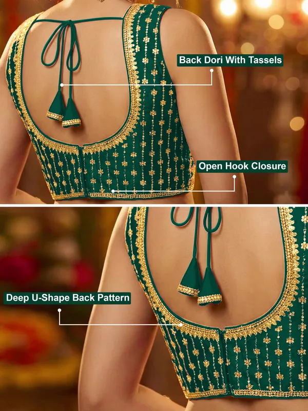 DarkGreen_Dhupion_Silk_Embroidery_Sequence_Work_Blouse_Choli_Stylish_Saree_Blouse_Ready_to_Wear