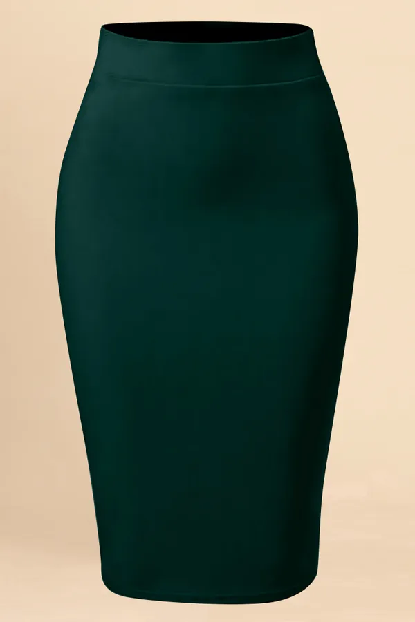 DarkGreen_Lycra_Pencil_Skirt_�_High_Waist_Bodycon_Fit,_Stretchable_&_Sleek_Midi_Skirt