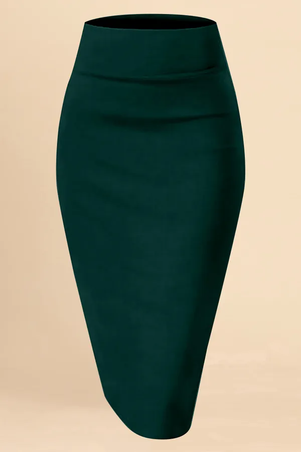 DarkGreen_Lycra_Pencil_Skirt_�_High_Waist_Bodycon_Fit,_Stretchable_&_Sleek_Midi_Skirt