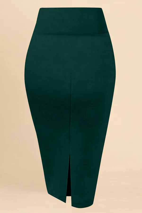 DarkGreen_Lycra_Pencil_Skirt_�_High_Waist_Bodycon_Fit,_Stretchable_&_Sleek_Midi_Skirt