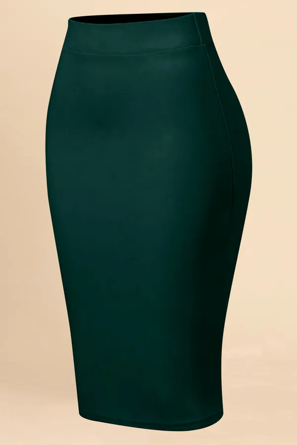 DarkGreen_Lycra_Pencil_Skirt_�_High_Waist_Bodycon_Fit,_Stretchable_&_Sleek_Midi_Skirt