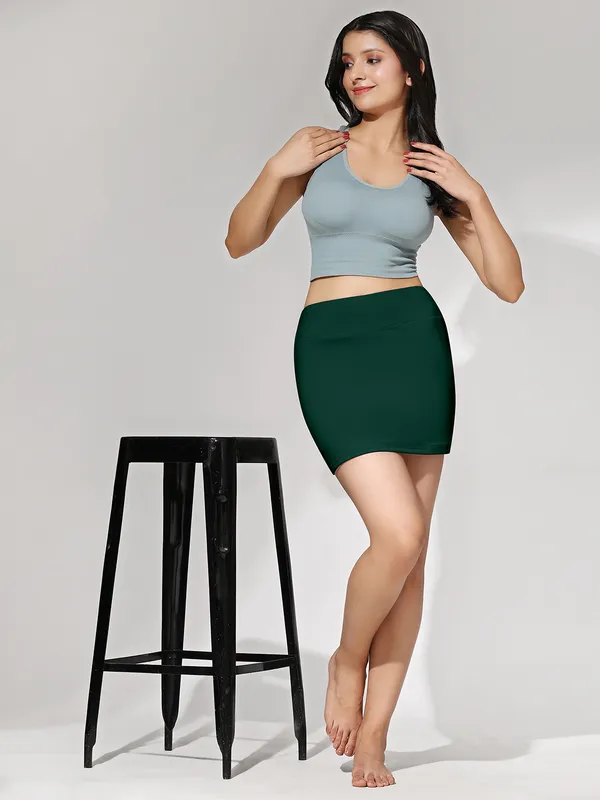 Dark_Green_High_Waist_Stretch_Mini_Skirt_for_Women_|_Soft_&_Body_Fit
