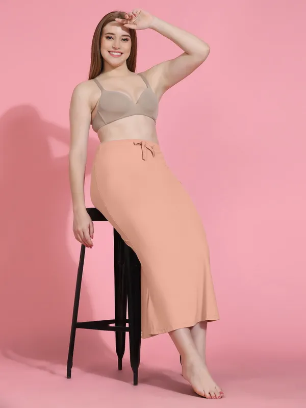 Peach_Solid_Drawstring_Mermaid_Skirt_for_Women