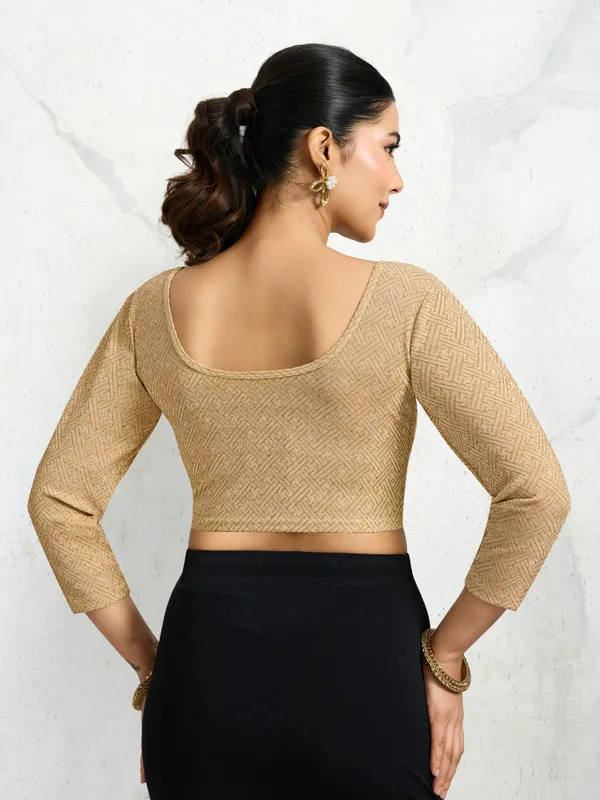 Gold_Polyester_Elastane_Zari_Stretchable_Ready_to_Wear_Blouse_for_women