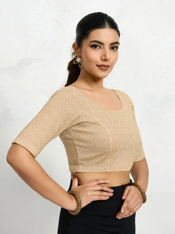 Gold_Polyester_Elastane_Zari_Stretchable_Ready_to_Wear_Blouse_for_women