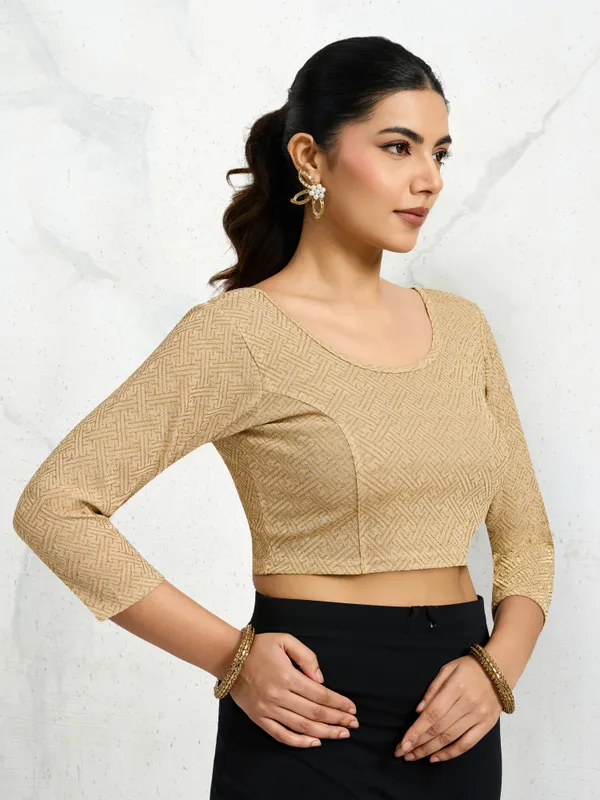 Gold_Polyester_Elastane_Zari_Stretchable_Ready_to_Wear_Blouse_for_women