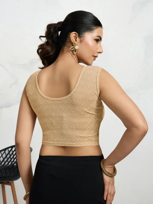 Gold_Polyester_Elastane_Zari_Stretchable_Sleeveless_Ready_to_Wear_blouse_for_women
