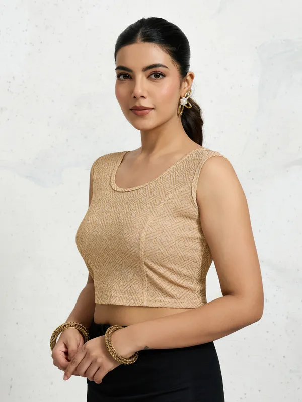Gold_Polyester_Elastane_Zari_Stretchable_Sleeveless_Ready_to_Wear_blouse_for_women