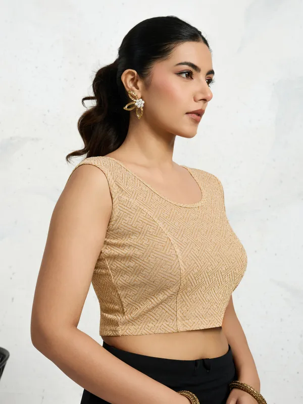 Gold_Polyester_Elastane_Zari_Stretchable_Sleeveless_Ready_to_Wear_blouse_for_women