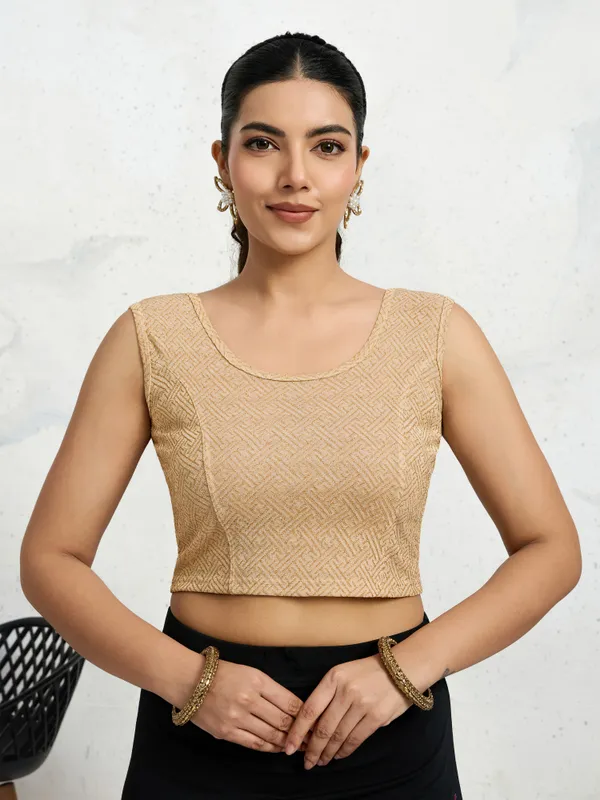 Gold_Polyester_Elastane_Zari_Stretchable_Sleeveless_Ready_to_Wear_blouse_for_women