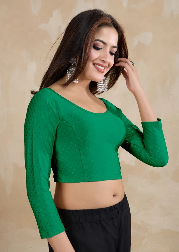 Green_Dobby_Pure_Cotton_Elastin_Stretchable_Readymade_Blouse