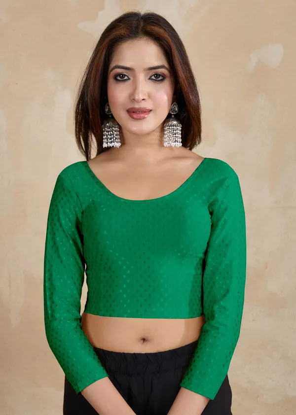 Green_Dobby_Pure_Cotton_Elastin_Stretchable_Readymade_Blouse
