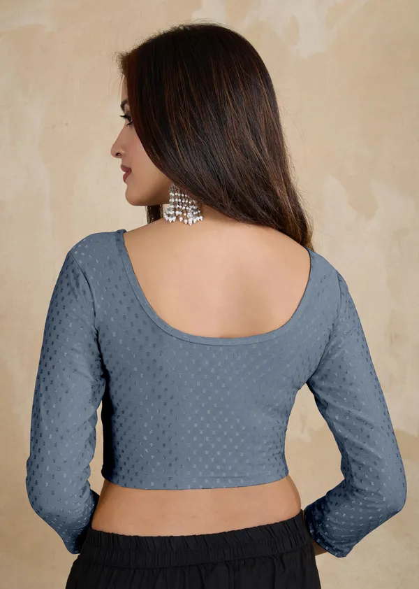 Grey_Dobby_Pure_Cotton_Elastin_Stretchable_Readymade_Blouse