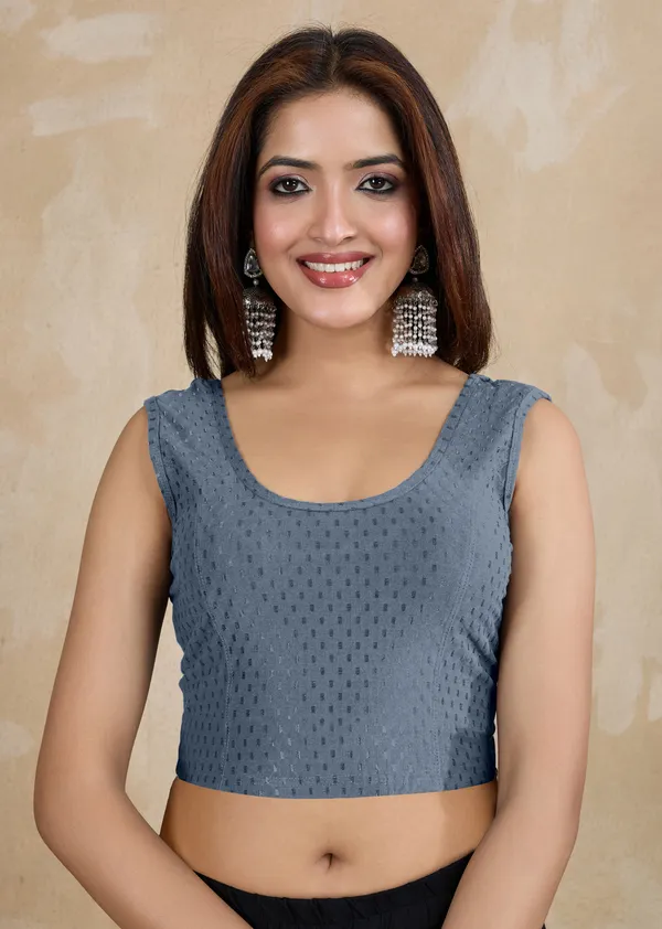 Grey_Dobby_Pure_Cotton_Elastin_Stretchable_Readymade_Blouse