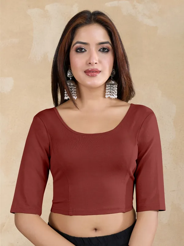 Maroon_Cotton_Elastane_Stretchable_Readymade_Blouse
