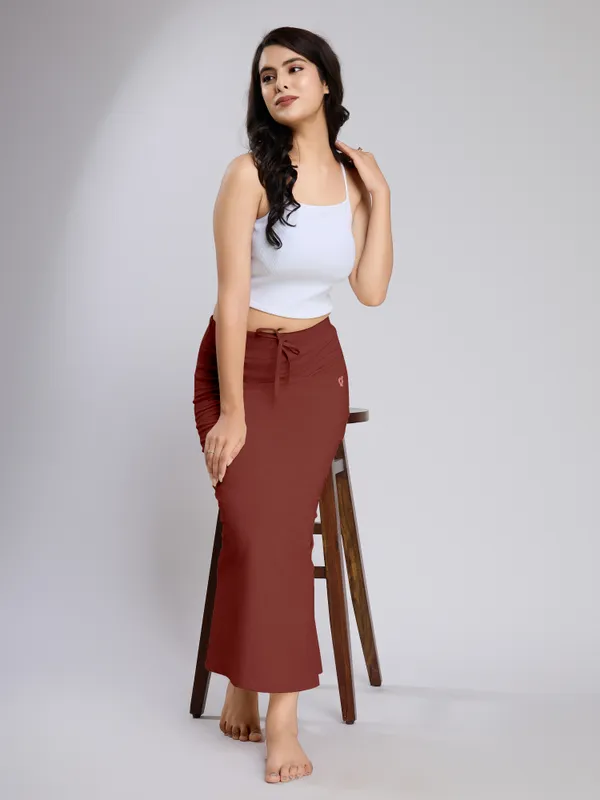 Maroon_Cotton_Saree_Shapewear_Petticoat_�_Stretchable_Mermaid_Fit,_Drawstring_Waist
