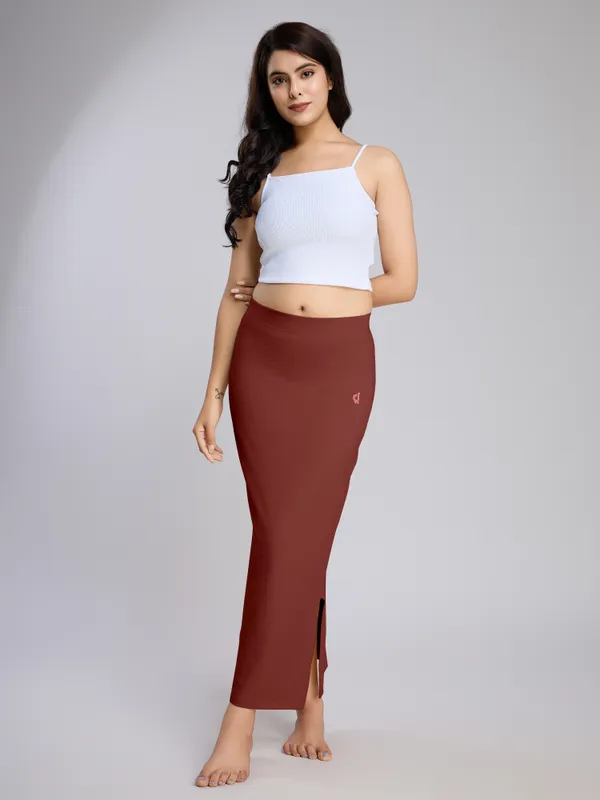 Maroon_Cotton_Saree_Shapewear_Petticoat_�_Stretchable_Straight_Fit,_Drawstring_Waist