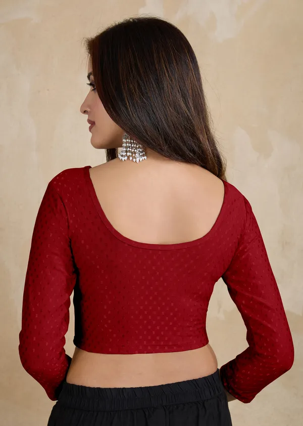 Maroon_Dobby_Pure_Cotton_Elastin_Stretchable_Readymade_Blouse