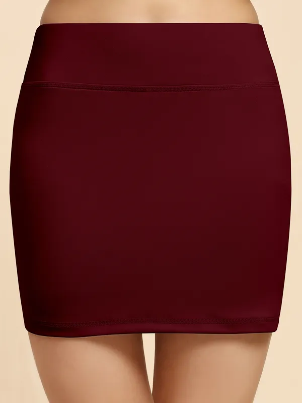Maroon_High_Waist_Stretch_Mini_Skirt_for_Women_|_Soft_&_Body_Fit