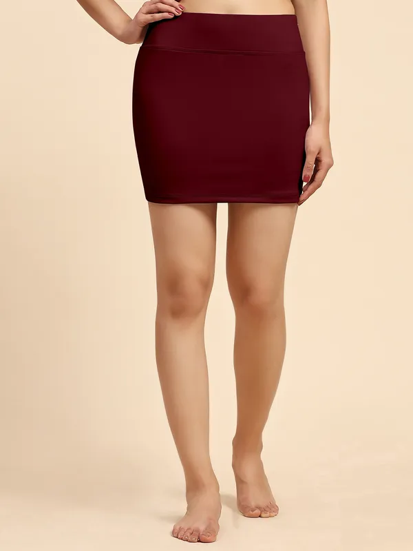 Maroon_High_Waist_Stretch_Mini_Skirt_for_Women_|_Soft_&_Body_Fit