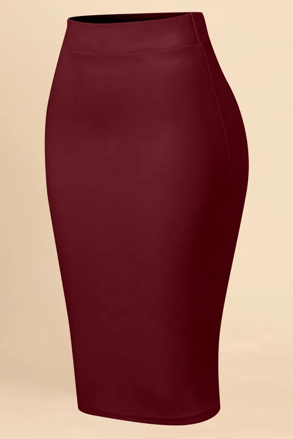 Maroon_Lycra_Pencil_Skirt_�_High_Waist_Bodycon_Fit,_Stretchable_&_Sleek_Midi_Skirt