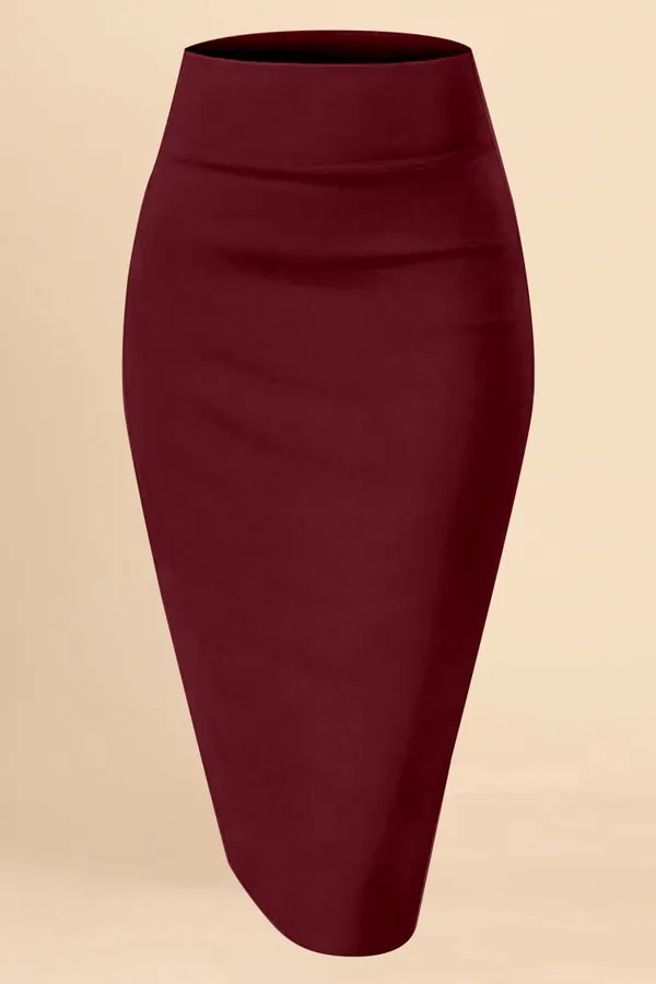 Maroon_Lycra_Pencil_Skirt_�_High_Waist_Bodycon_Fit,_Stretchable_&_Sleek_Midi_Skirt