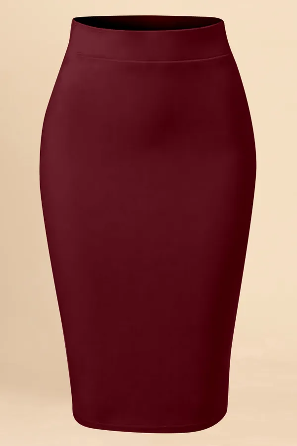 Maroon_Lycra_Pencil_Skirt_�_High_Waist_Bodycon_Fit,_Stretchable_&_Sleek_Midi_Skirt