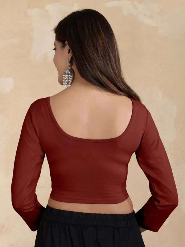 Maroon_Pure_Cotton_Elastane_Stretchable_Readymade_Blouse