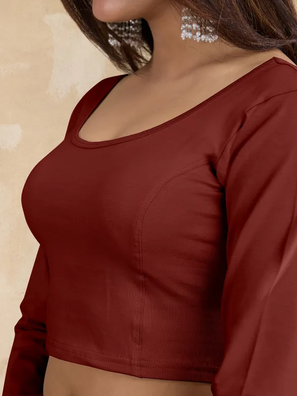 Maroon_Pure_Cotton_Elastane_Stretchable_Readymade_Blouse