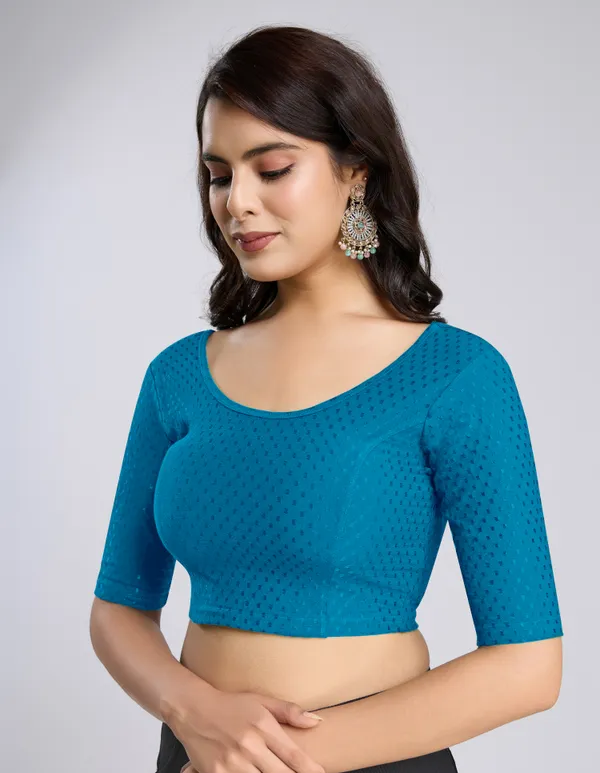 Morpeach_Cotton_Lycra_Stretchable_Comfy_Round_Neck_Elbow_Sleeves_Saree_Blouse_Readymade