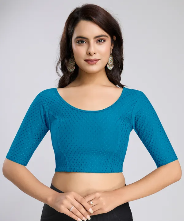 Morpeach_Cotton_Lycra_Stretchable_Comfy_Round_Neck_Elbow_Sleeves_Saree_Blouse_Readymade