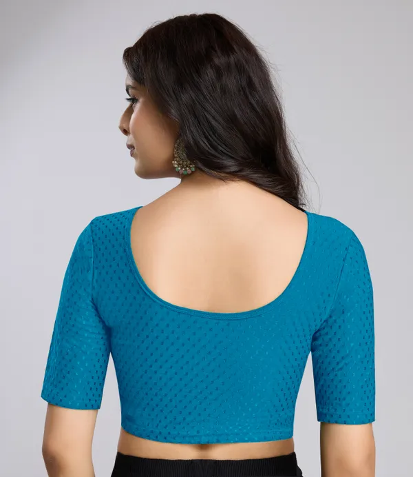 Morpeach_Cotton_Lycra_Stretchable_Comfy_Round_Neck_Elbow_Sleeves_Saree_Blouse_Readymade