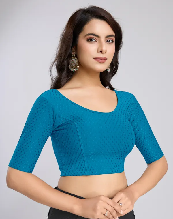 Morpeach_Cotton_Lycra_Stretchable_Comfy_Round_Neck_Elbow_Sleeves_Saree_Blouse_Readymade