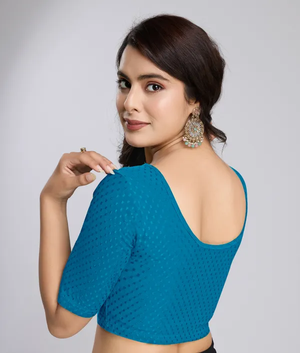 Morpeach_Cotton_Lycra_Stretchable_Comfy_Round_Neck_Elbow_Sleeves_Saree_Blouse_Readymade