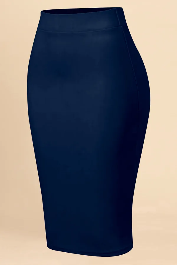 NavyBlue_Lycra_Pencil_Skirt_�_High_Waist_Bodycon_Fit,_Stretchable_&_Sleek_Midi_Skirt